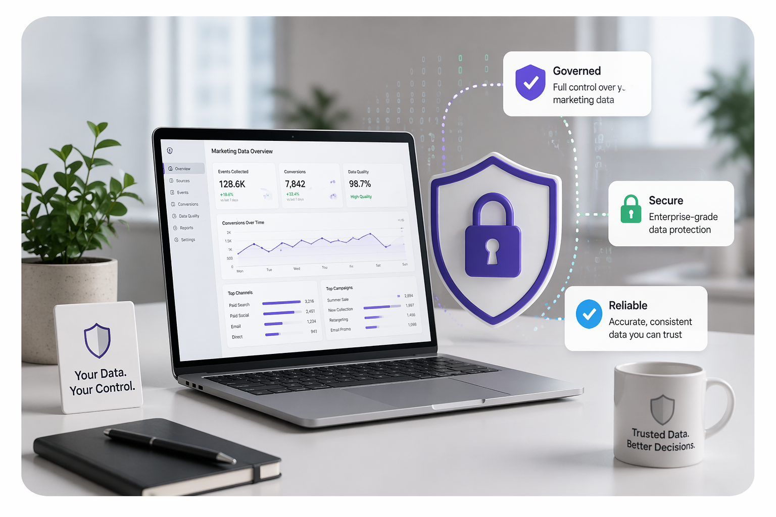 Illustration representing secure, governed marketing data for IT and data teams